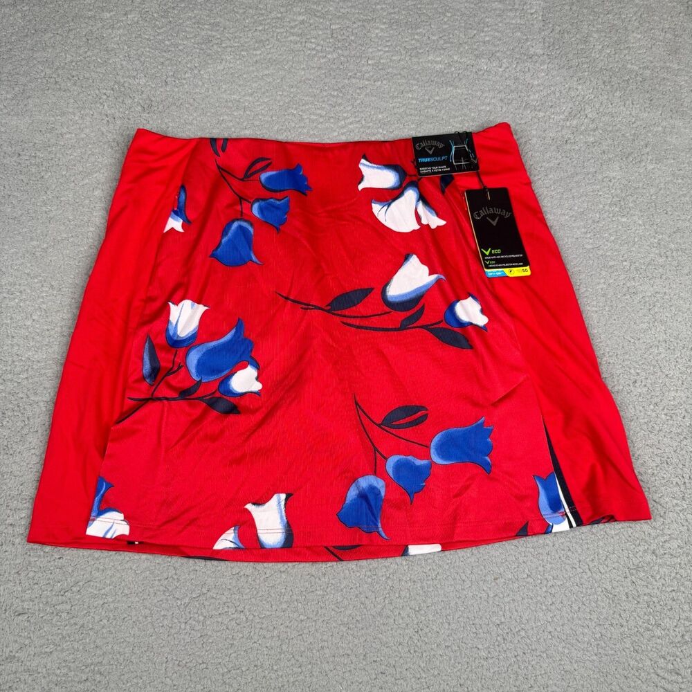 Callaway Golf Skort Womens Large Red Floral Truesculpt Opti Dri UPF 50 Skirt NWT